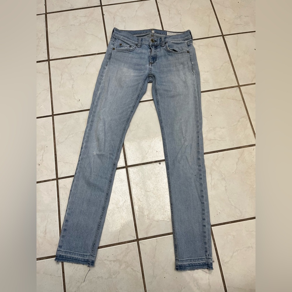 rag & bone Light Wash Slim Leg DRE Jeans w/ Let-Down Raw Hem in FREEMONT Sz 24